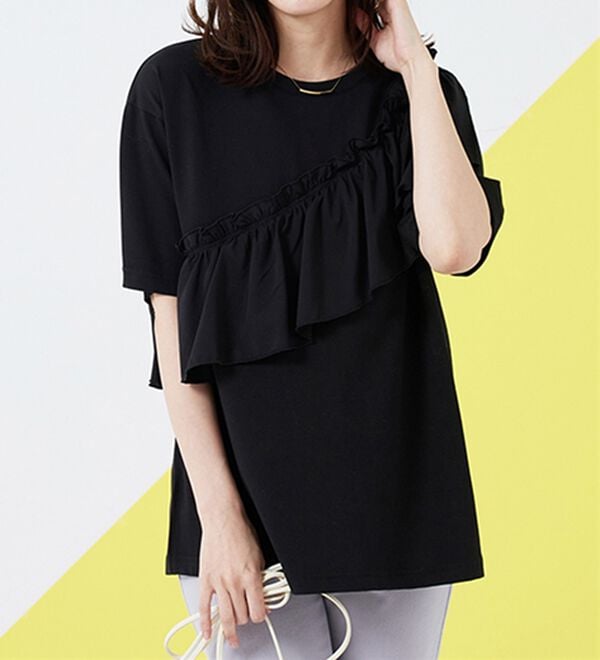 BELLUNA（ベルーナ）の「UVカット！フリル異素材切替プルオーバー（Tシャツ）」｜詳細画像