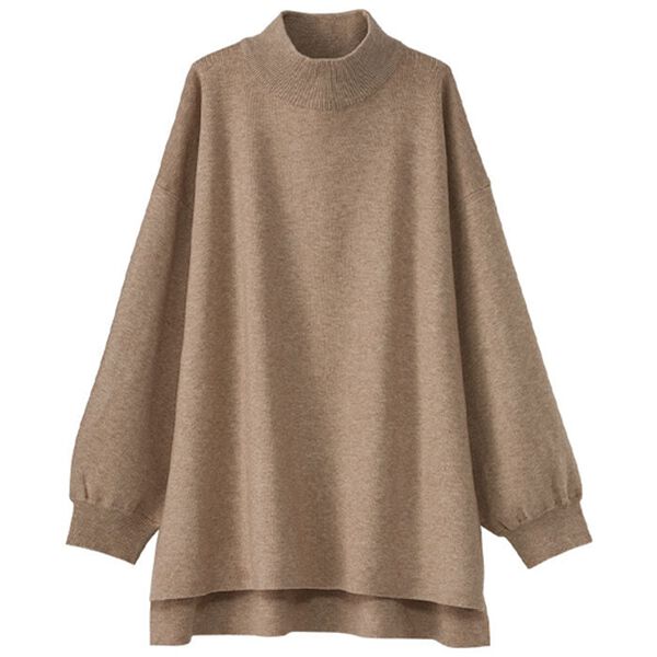 BELLUNA（ベルーナ）の「パフ袖ハイネックニットプルオーバー（ニット・セーター）」｜モカ