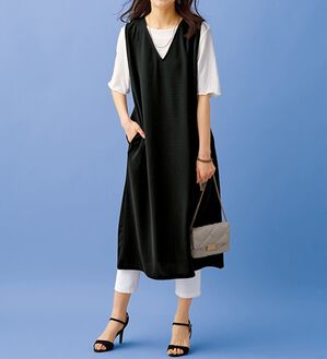 BELLUNA（ベルーナ）の「Ｖネックジャンパースカートアンサンブル（チュニック）」｜黒