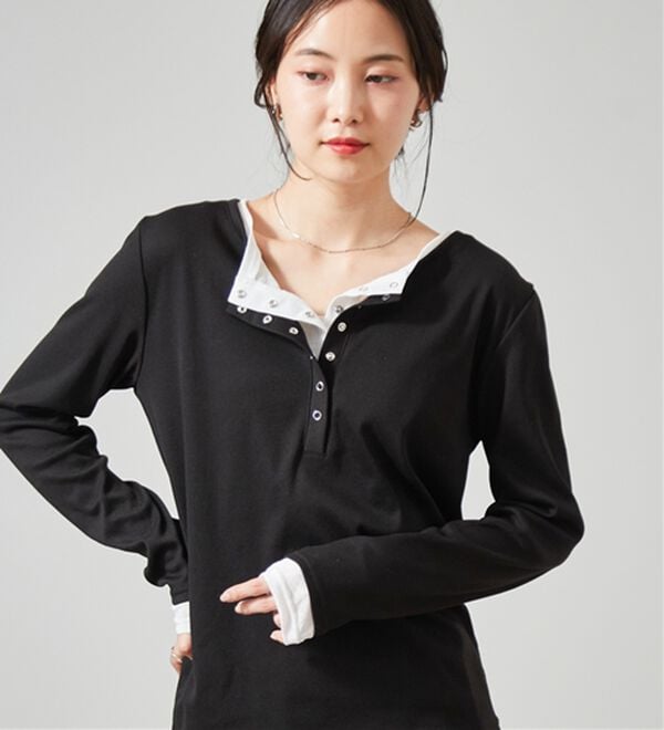 RANAN（ラナン）の「レイヤードヘンリーネックリブTシャツ（カットソー）」｜詳細画像