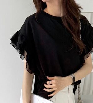 GeeRA（ジーラ）の「接触冷感袖フリルカットソー（カットソー）」｜詳細画像