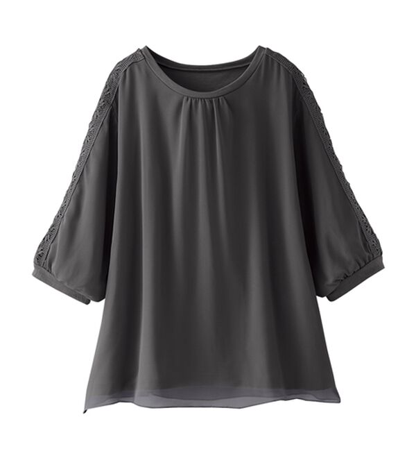 BELLUNA（ベルーナ）の「花柄レースシフォン重ねプルオーバー（カットソー）」｜詳細画像