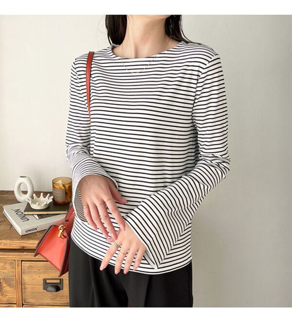 GeeRA（ジーラ）の「クルーネックフレアスリーブリブカットソー（カットソー）」｜詳細画像