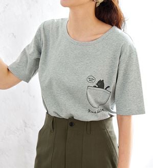 BELLUNA（ベルーナ）の「綿１００％プリントＴシャツ（Tシャツ）」｜杢グレー・ポケット