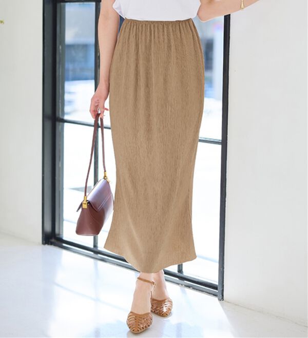 alotta（アロッタ）の「【セルフカット対応可】機能付き楊柳カットソーナロースカート（ロングスカート）」｜モカ