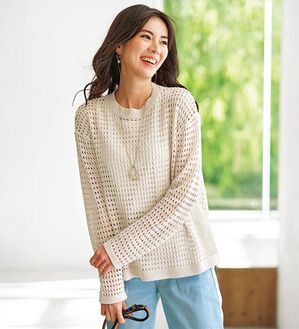 BELLUNA（ベルーナ）の「涼やか麻タッチメッシュニットプルオーバー（ニット・セーター）」｜アイボリー