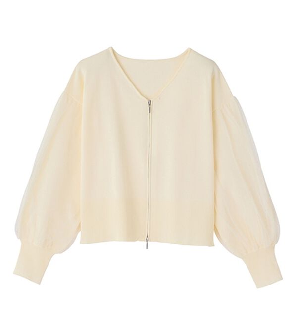 GeeRA（ジーラ）の「チュール袖ダブルジップカーディガン（ニットカーディガン）」｜詳細画像