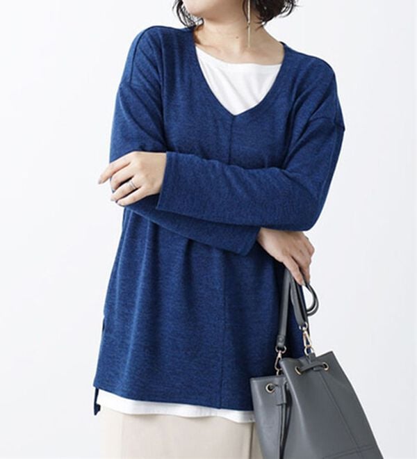 BELLUNA（ベルーナ）の「杢調素材レイヤード風チュニック（チュニック）」｜ターコイズ