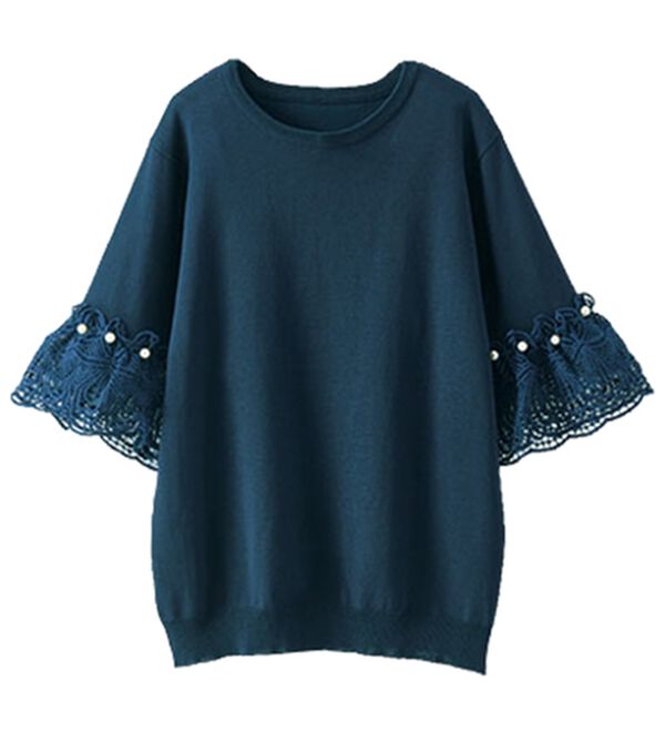 BELLUNA（ベルーナ）の「袖レースフェミニンニットプルオーバー（ニット・セーター）」｜詳細画像