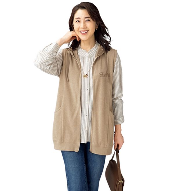 ルフラン（ルフラン）の「【２色組】やわらかお出かけパーカーベスト（ベスト）」｜詳細画像