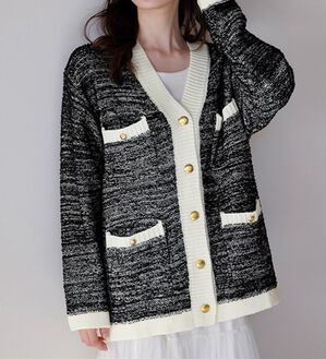 RANAN（ラナン）の「ツイード調ニットカーディガン（ニットカーディガン）」｜ブラック