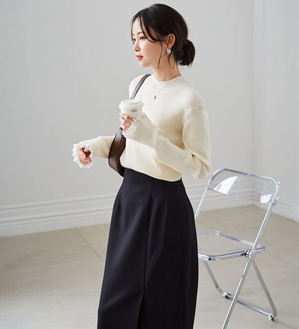 RANAN（ラナン）の「【春色追加】シアーフリル袖ハイネックリブニット（ニット・セーター）」｜詳細画像