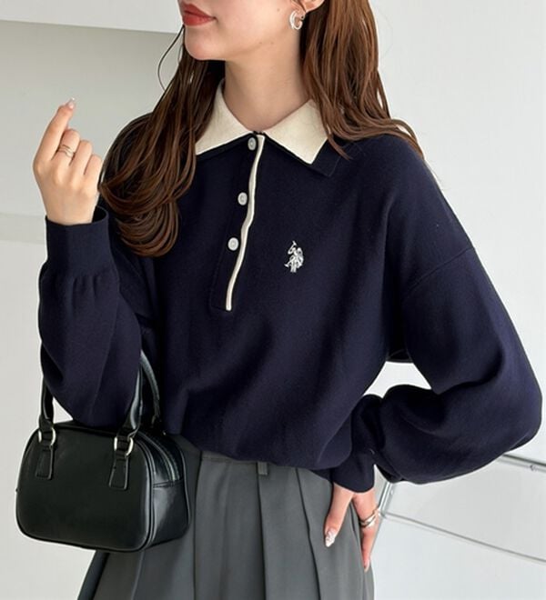 GeeRA（ジーラ）の「【U.S. POLO ASSN.】バイカラーポロ衿ニット（ニット・セーター）」｜詳細画像