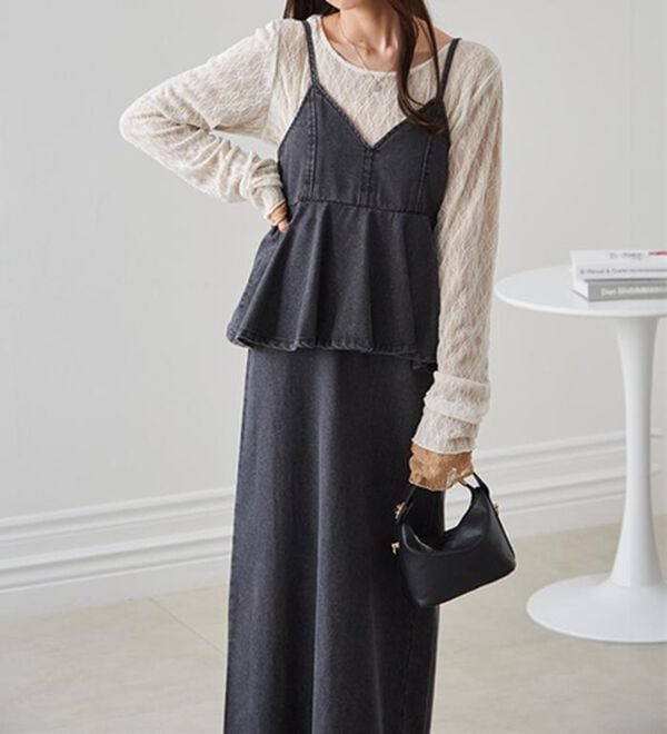 RANAN（ラナン）の「デニムペプラムキャミワンピース（ロングワンピース）」｜詳細画像