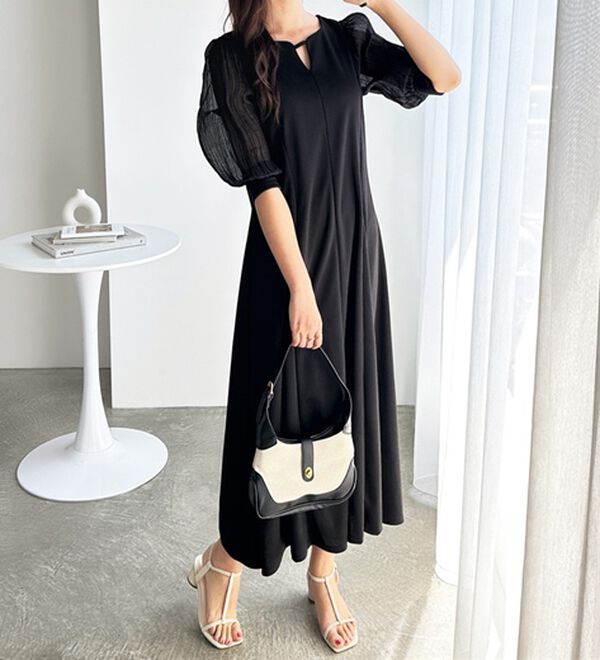 GeeRA（ジーラ）の「袖楊柳シアー美ラインワンピース（カットソーワンピース）」｜詳細画像