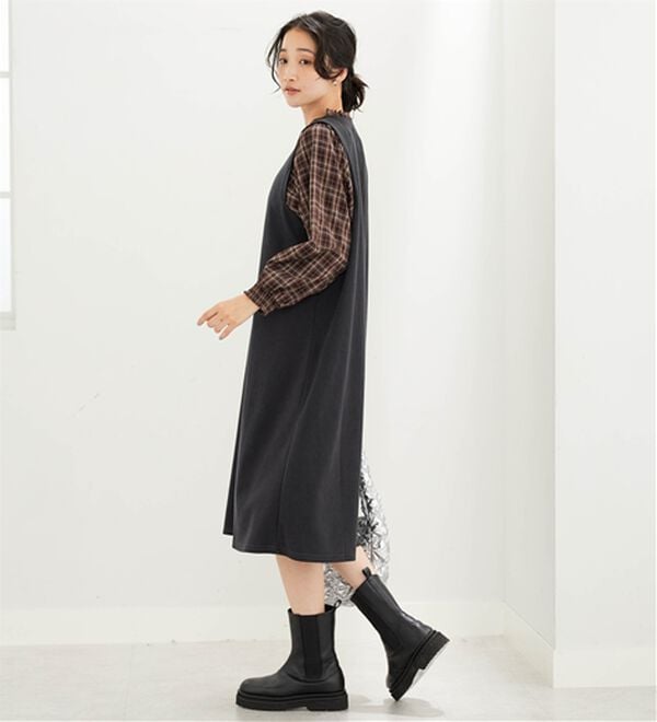 BELLUNA（ベルーナ）の「フリル衿異素材切替ワンピース（その他ワンピース）」｜詳細画像