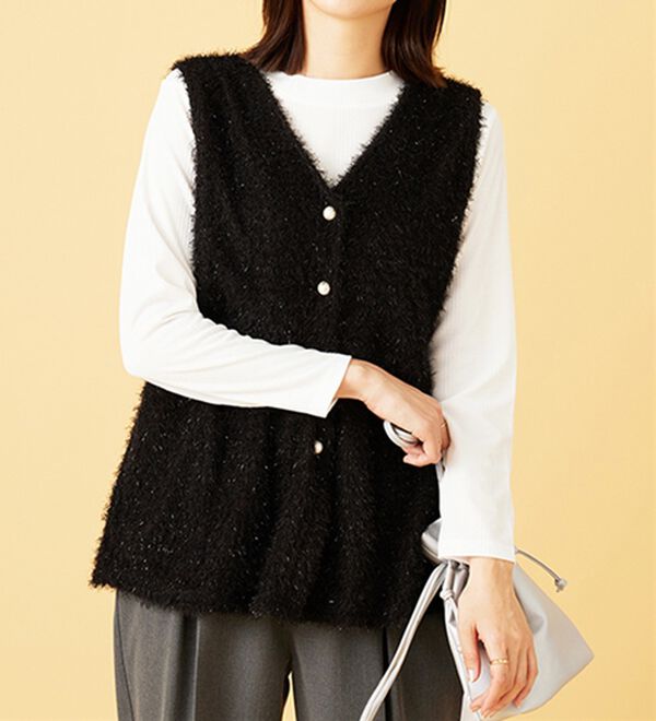 BELLUNA（ベルーナ）の「【2点セット】ラメシャギー素材ベストアンサンブル（アンサンブル）」｜詳細画像