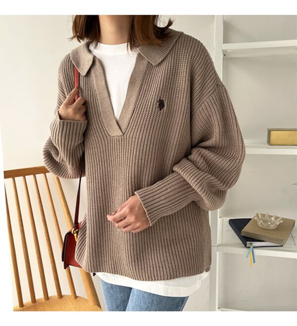 GeeRA（ジーラ）の「【ＵＳ．ＰＯＬＯ　ＡＳＳＮ】ポロデザインニット（ニット・セーター）」｜詳細画像