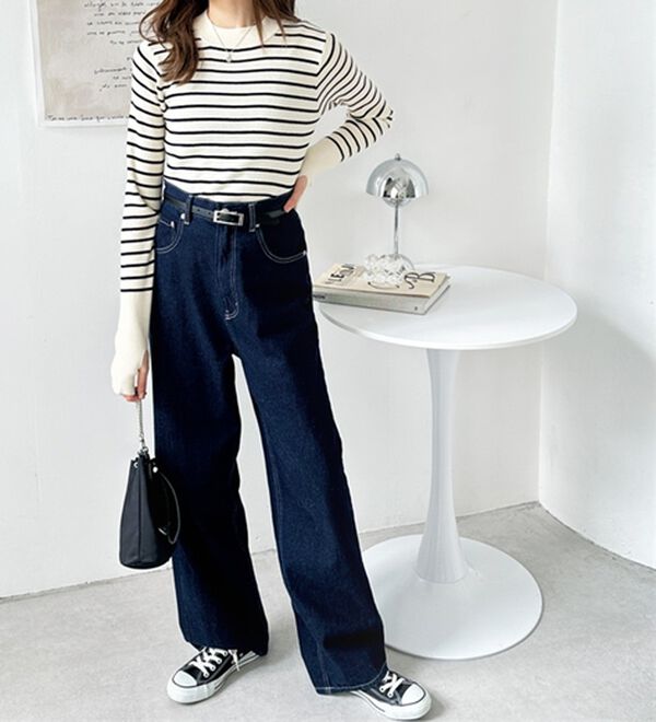 GeeRA（ジーラ）の「指穴配色デザイン柔らかリブニット（ニット・セーター）」｜詳細画像