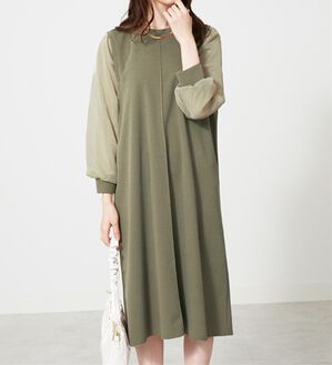BELLUNA（ベルーナ）の「シアー袖デザインワンピース（その他ワンピース）」｜オリーブ系