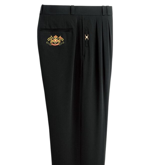 「ポケット刺しゅうスリータックスラックス（メンズスラックス）」｜ブラック