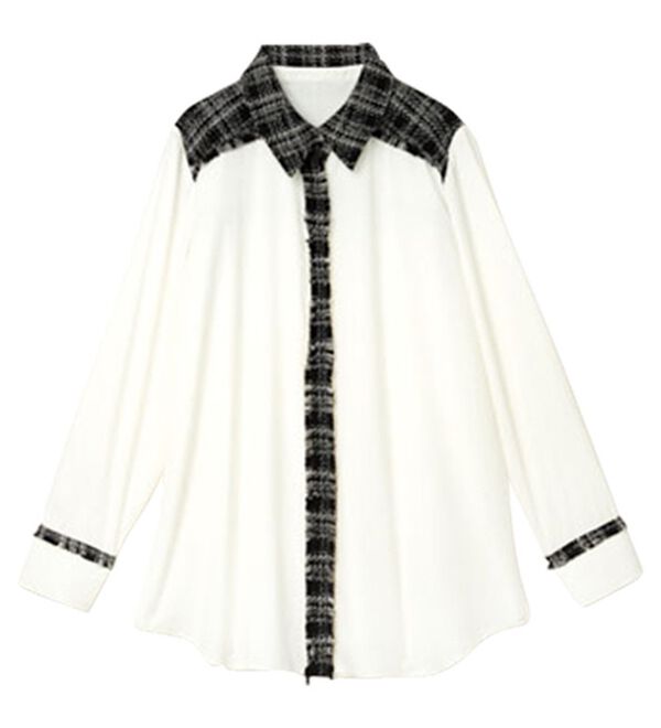 RANAN（ラナン）の「ツイード切替シャツブラウス（ブラウス）」｜詳細画像