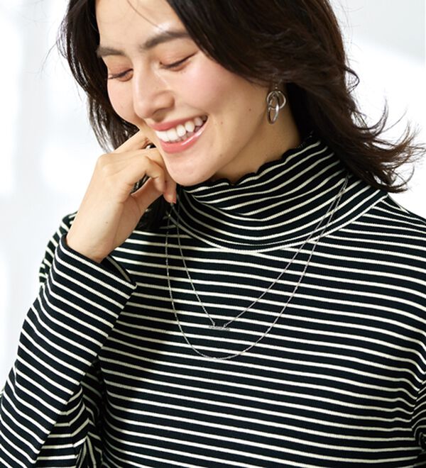 BELLUNA（ベルーナ）の「なめらか素材ハイネックボーダープルオーバー（カットソー）」｜詳細画像