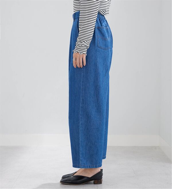 BELLUNA（ベルーナ）の「やわらかデニム素材ウエストタブパンツ（ワイドパンツ・ガウチョ）」｜詳細画像