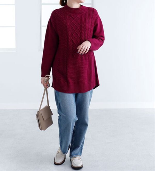 BELLUNA（ベルーナ）の「パッチワーク調ケーブルニットチュニック（チュニック）」｜詳細画像