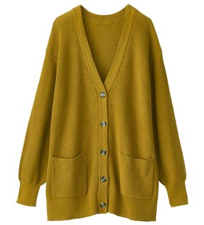 BELLUNA（ベルーナ）の「ハピネスコットン１００％あぜ編カーディガン（ニットカーディガン）」｜カラシ