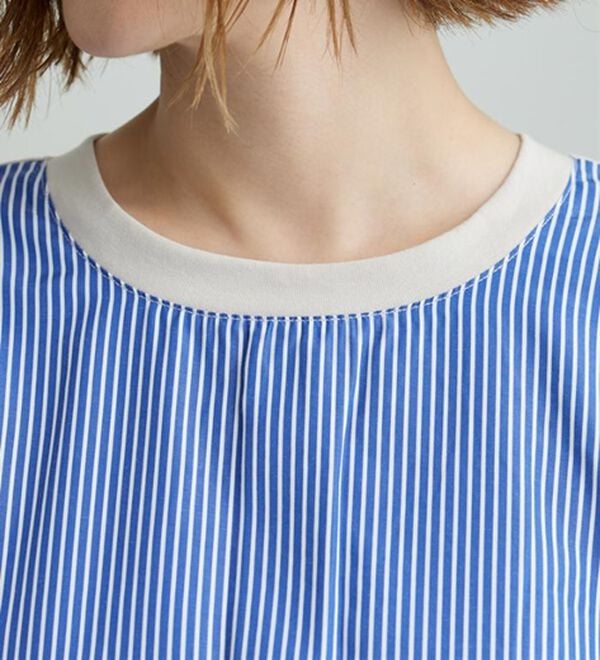 BELLUNA（ベルーナ）の「【ひんやり接触冷感】シャーリング使い異素材切替プルオーバー（カットソー）」｜詳細画像