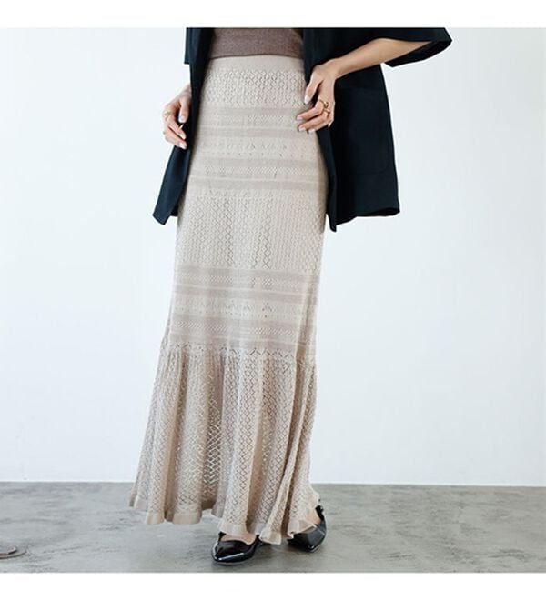 GeeRA（ジーラ）の「クロシェ編風ニットスカート（ロングスカート）」｜詳細画像