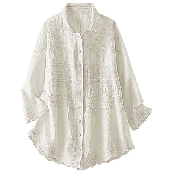 BELLUNA（ベルーナ）の「綿混ワッシャー素材パネル刺しゅうブラウス（ブラウス）」｜詳細画像