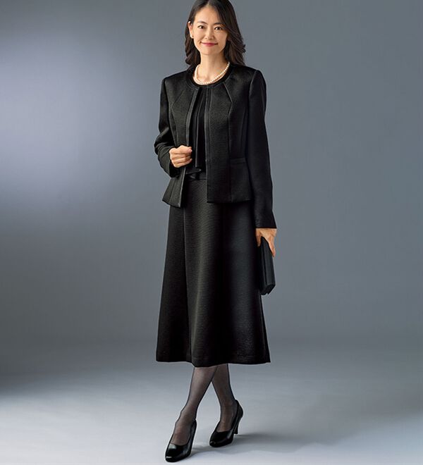 BELLUNA（ベルーナ）の「洗える防シワ！北陸ジャカード素材千鳥柄ワンピースアンサンブル（ブラックフォーマル（喪服・礼服））」｜詳細画像