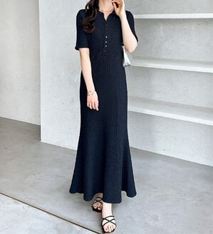 GeeRA（ジーラ）の「全骨格細見え！表面感素材マーメイドワンピース（その他ワンピース）」｜ネイビー