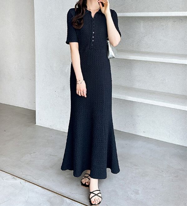 GeeRA（ジーラ）の「全骨格細見え！表面感素材マーメイドワンピース（その他ワンピース）」｜ネイビー