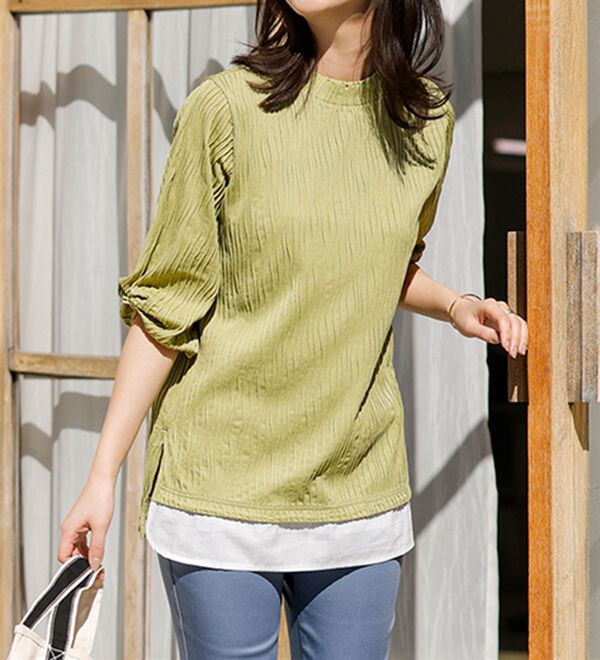 BELLUNA（ベルーナ）の「裾切替波柄ジャカード素材プルオーバー（カットソー）」｜詳細画像