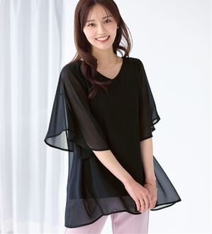 alotta（アロッタ）の「インナー付き上品ドレープチュニック（チュニック）」｜ブラック