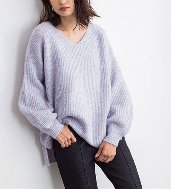 Pierrot（ピエロ）の「【洗濯機で洗える】ネックが選べるふんわりボリューム袖ニット（ニット・セーター）」｜詳細画像