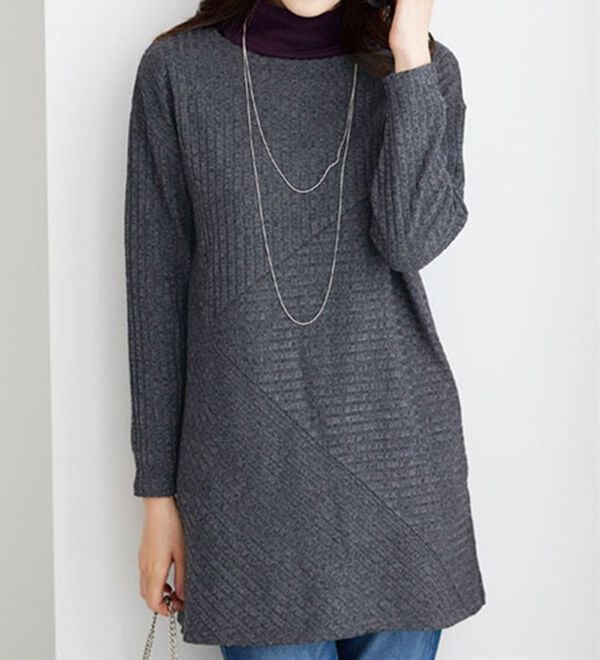 BELLUNA（ベルーナ）の「杢調テレコ素材切替デザインチュニック（チュニック）」｜詳細画像