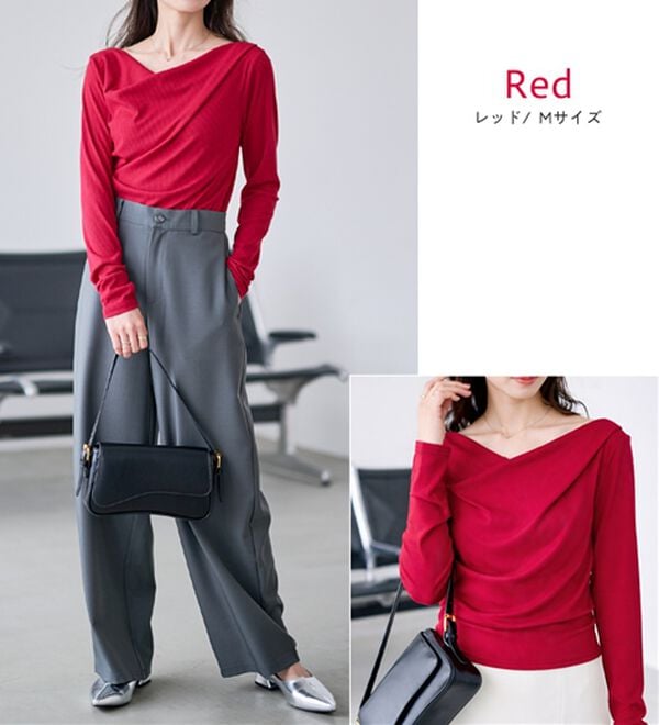 RANAN（ラナン）の「【新色追加】上品ドレープリブロングＴシャツ（カットソー）」｜詳細画像