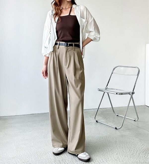 GeeRA（ジーラ）の「着心地抜群！ハイウエストダブルタックワイドパンツ（フルレングスパンツ）」｜詳細画像