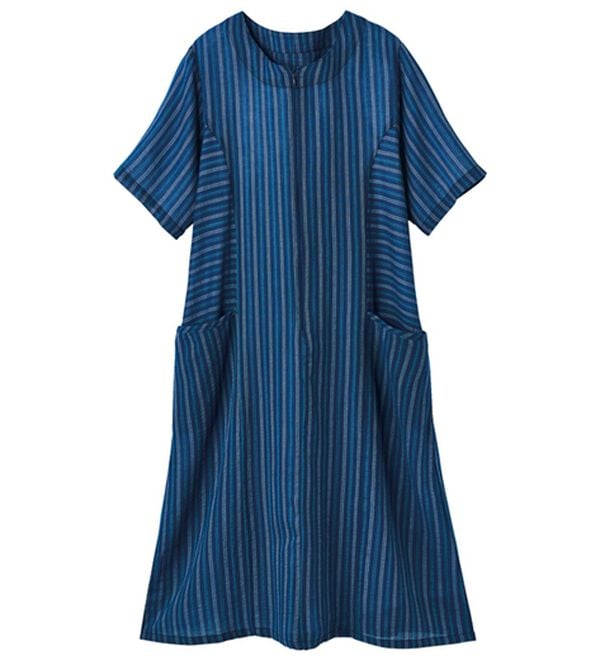 「【２色組】しじら織調前ファスナーワンピ（パジャマ・ルームウェア）」｜詳細画像