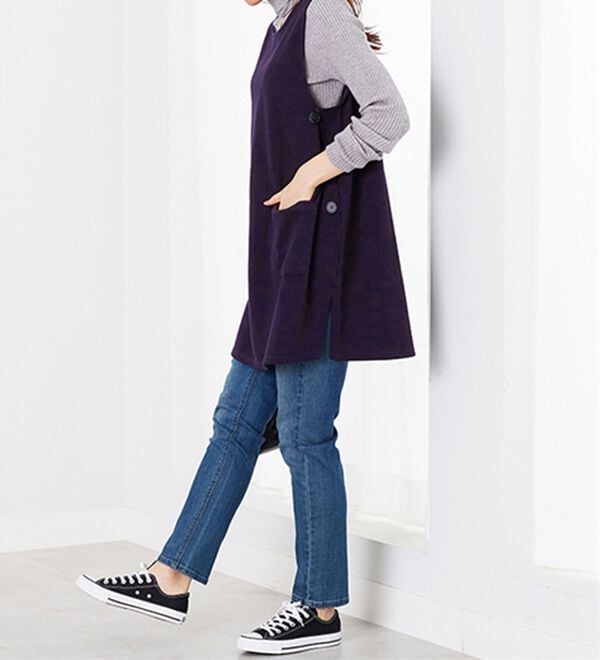 BELLUNA（ベルーナ）の「ボーダージャカード素材釦使いジャンパードレス（ジャンパースカート）」｜詳細画像