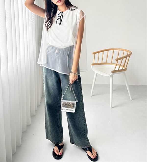 GeeRA（ジーラ）の「チュールカバーフレンチスリーブカットソー（カットソー）」｜詳細画像