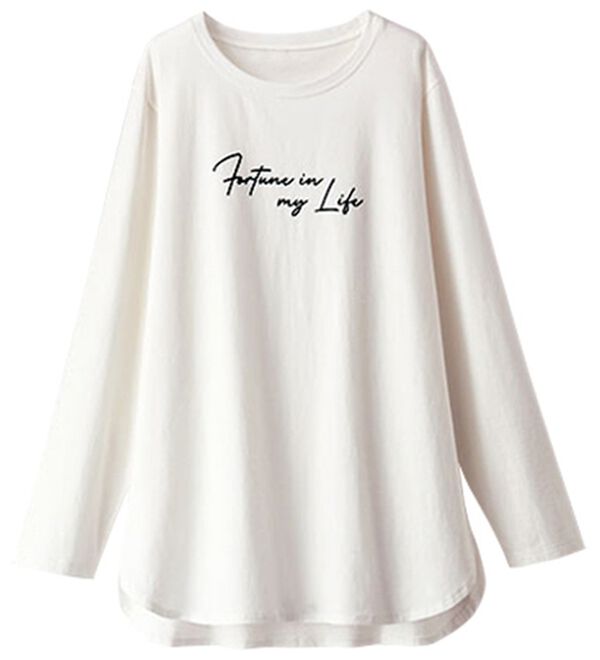 BELLUNA（ベルーナ）の「キレイ見え綿１００％素材ロゴプルオーバー（カットソー）」｜オフ白