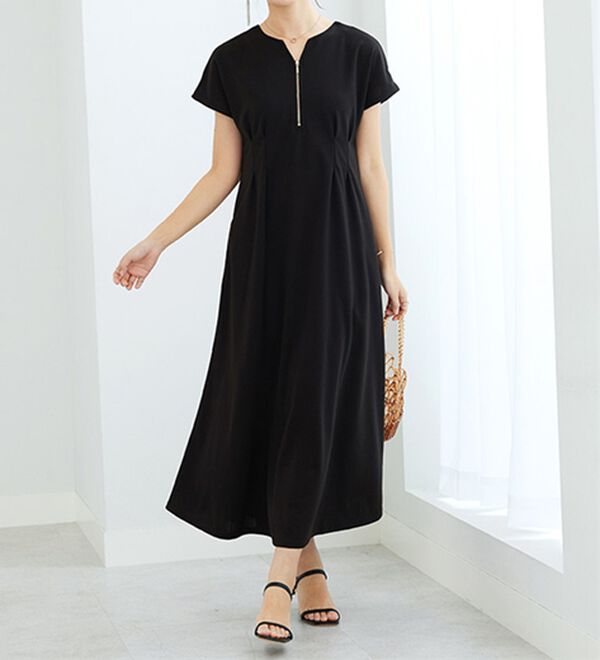 GeeRA（ジーラ）の「前後2WAYハーフジップフレンチ袖ワンピース（カットソーワンピース）」｜詳細画像