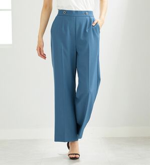 BELLUNA（ベルーナ）の「麻調ストレッチ素材美脚フレアーパンツ（フルレングスパンツ）」｜ブルー