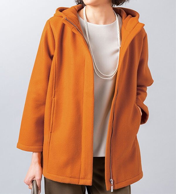 VINNO（ヴィノ）の「フード付ウールライクコート（ハーフコート）」｜詳細画像