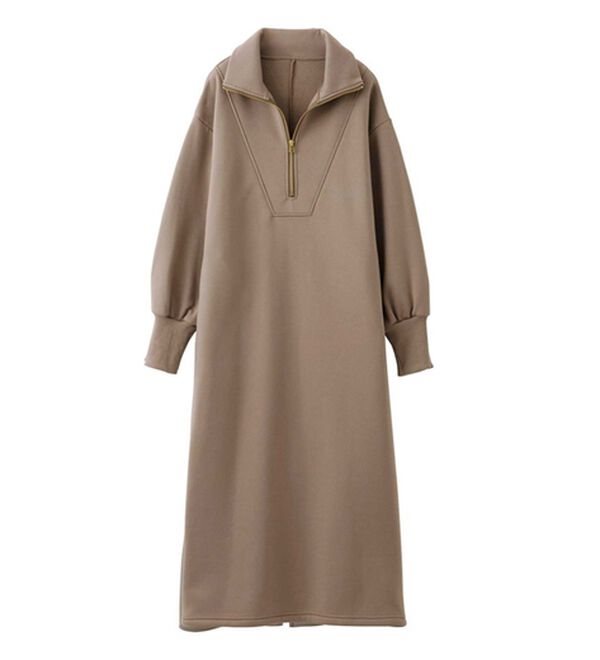 GeeRA（ジーラ）の「ハーフジップハイネック裏起毛ワンピース（カットソーワンピース）」｜詳細画像